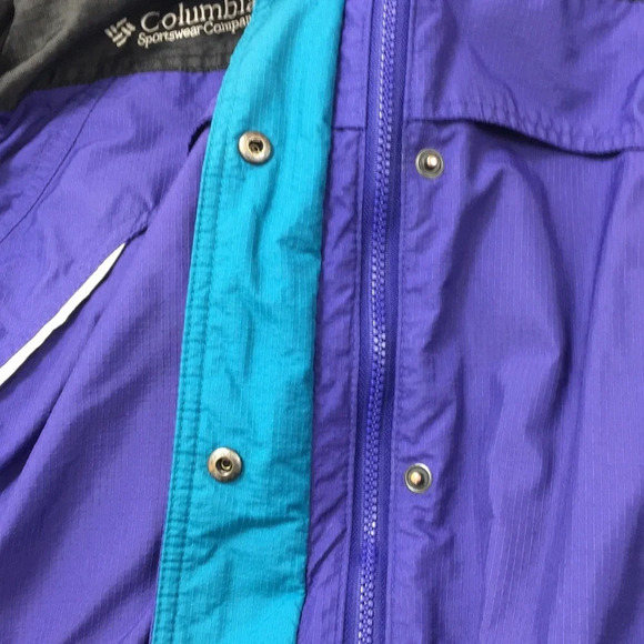 Columbia Premier Outdoor Purple Green Zip Up Snap Hooded Jacket Womens‎ Medium - Picture 7 of 14
